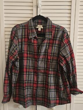 L.L. Bean Red and Gray Plaid Button-Up Shirt